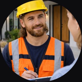 Electrician happily talking with a customer