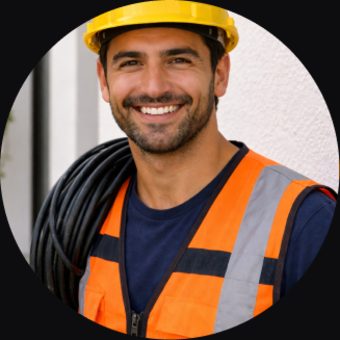Smiling electrician in hardhat and vest